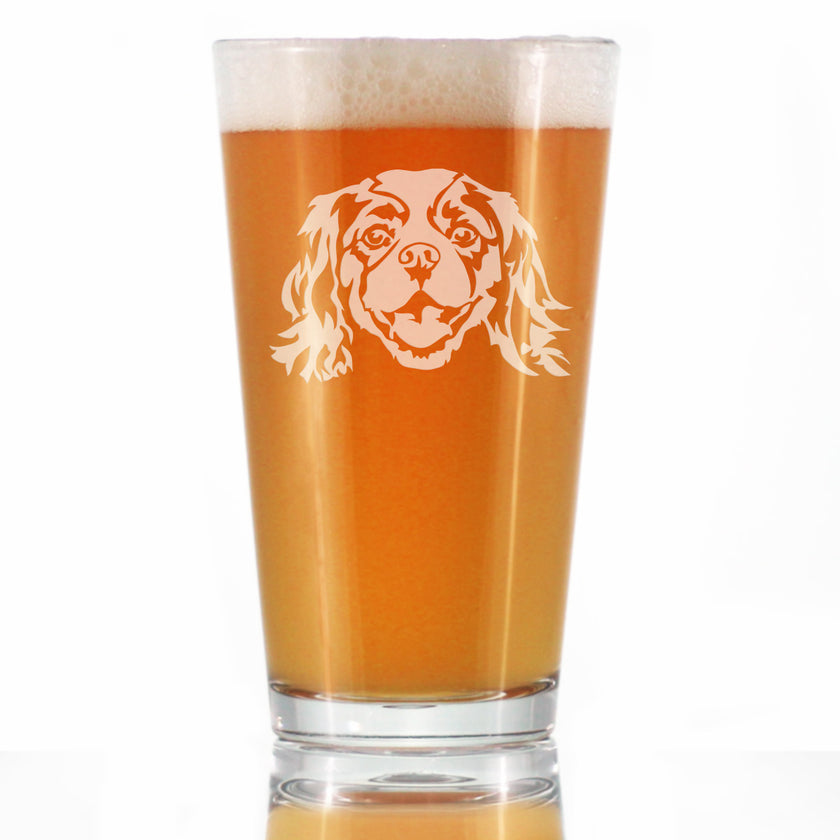 Cavalier King Charles Spaniel Face Pint Glass for Beer - Unique Dog Themed Decor and Gifts for Moms & Dads of Cavaliers - 16 Oz