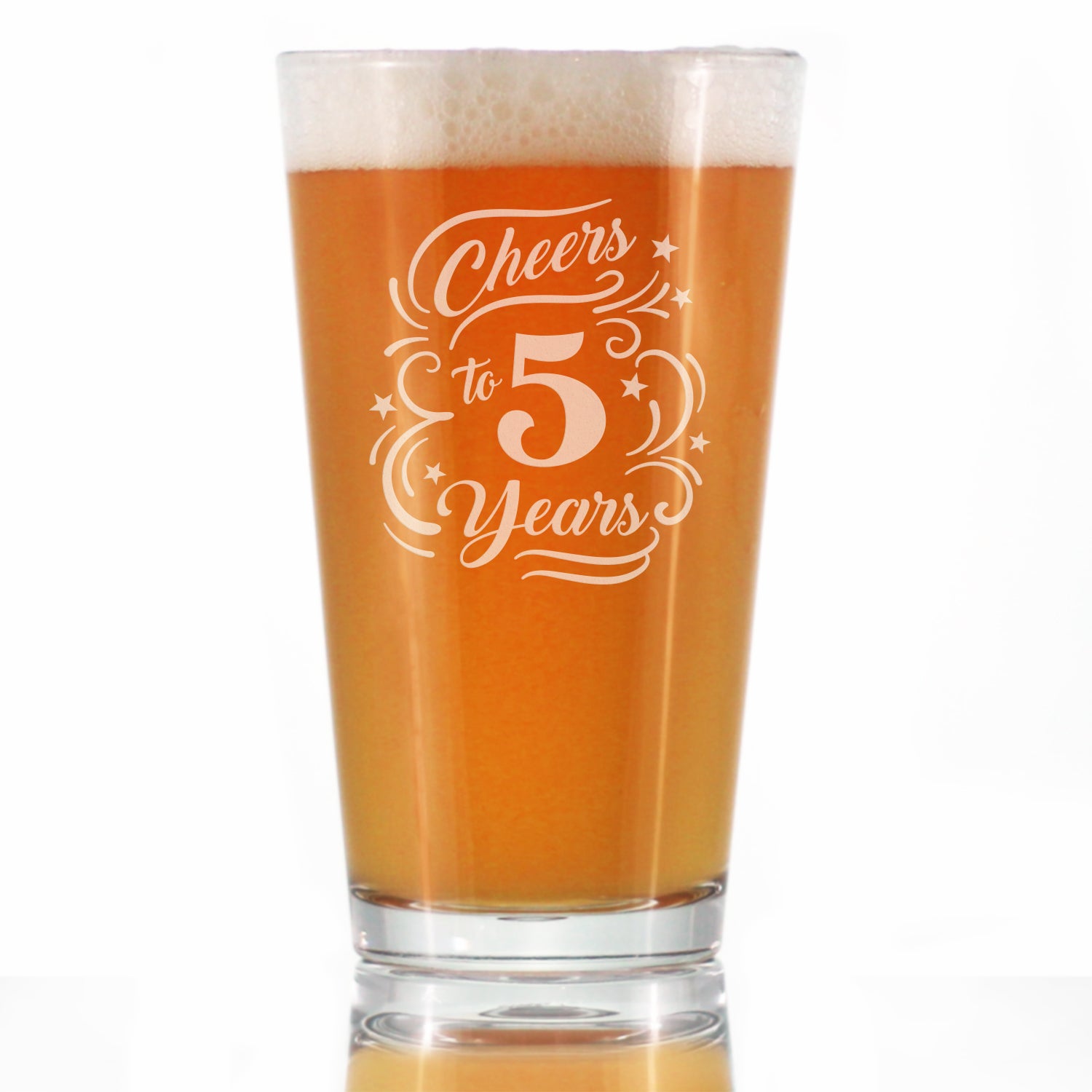 Cheers to 5 Years - Pint Glass for Beer - Gifts for Women & Men - 5th Anniversary Party Decor - 16 Oz Glasses
