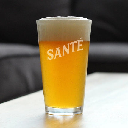 Sante - French Cheers - Fun Pint Glass for Beer - Cute France Themed Gifts or Party Decor for Men and Women - 16 oz