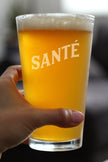 Sante - French Cheers - Fun Pint Glass for Beer - Cute France Themed Gifts or Party Decor for Men and Women - 16 oz
