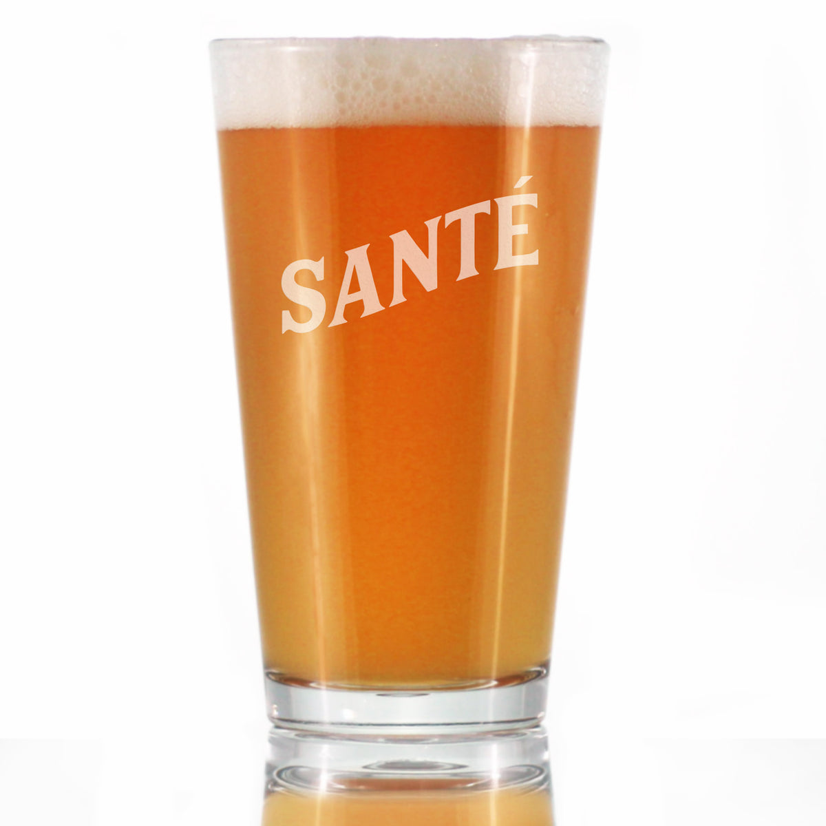 Sante - French Cheers - Fun Pint Glass for Beer - Cute France Themed Gifts or Party Decor for Men and Women - 16 oz