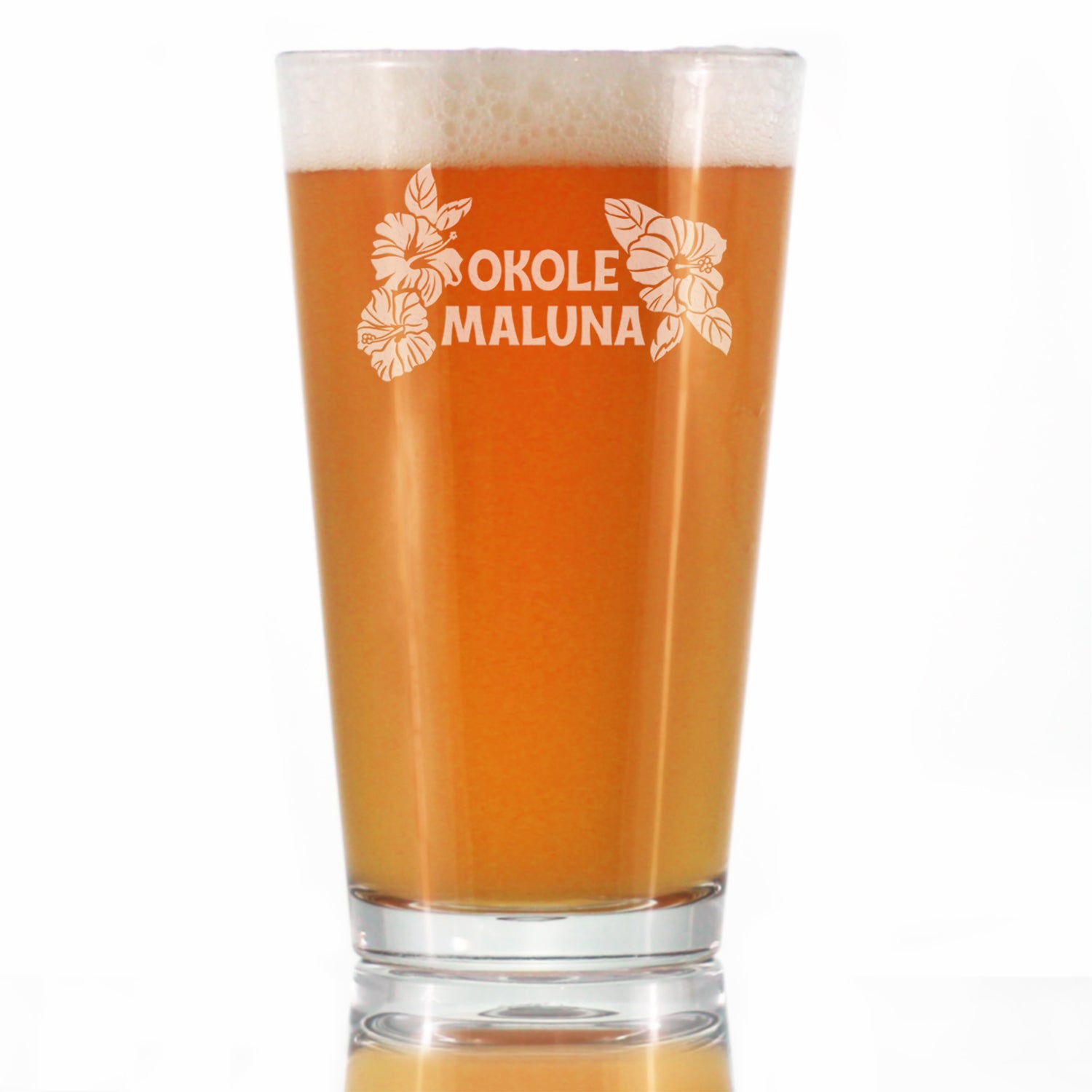 Okole Maluna Engraved 16 Oz Beer Can Shaped Pint Glass, Hawaiian