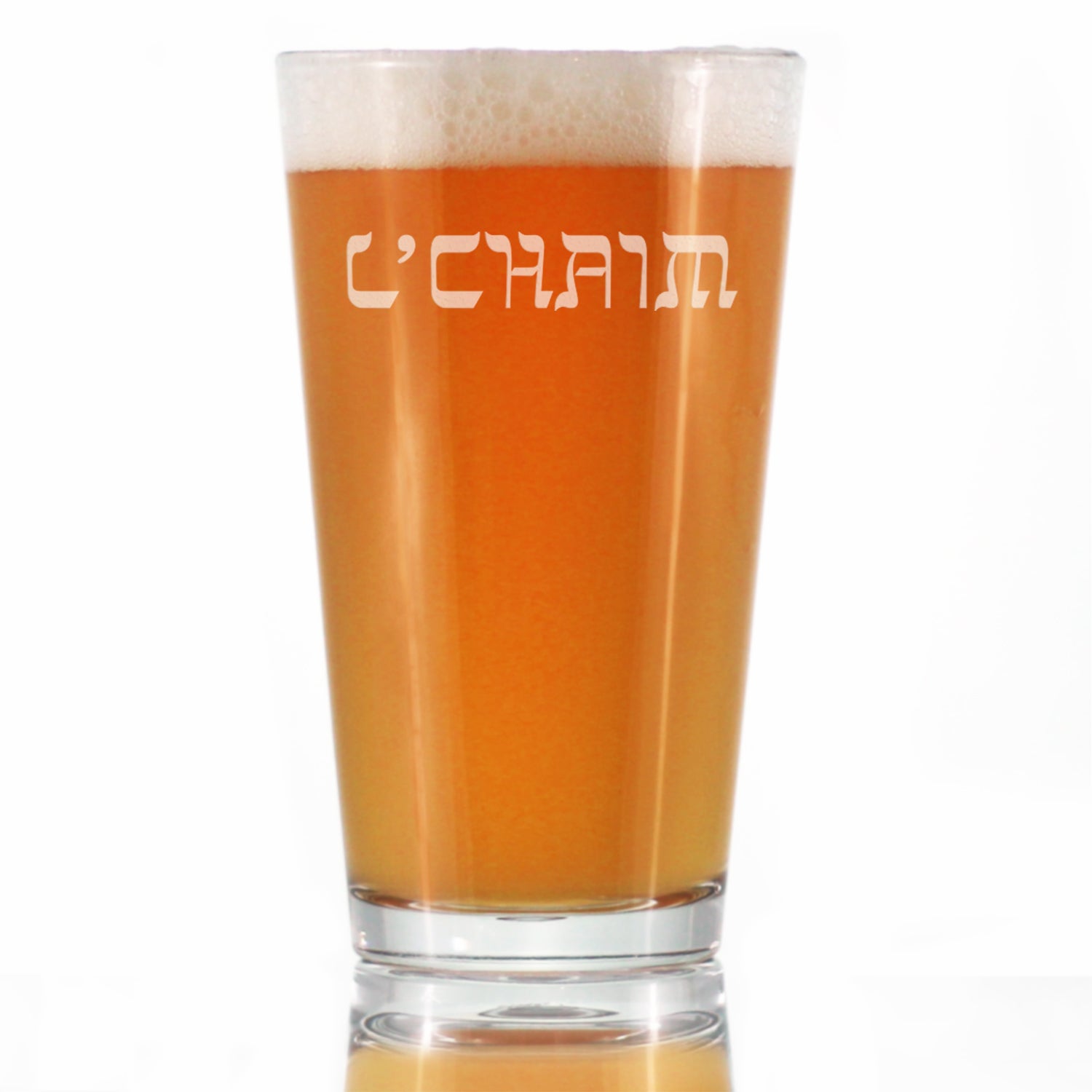 L'Chaim - Hebrew Cheers Pint Glass for Beer - Fun Jewish Gifts or Party Decor for Women & Men - 16 Oz Glasses