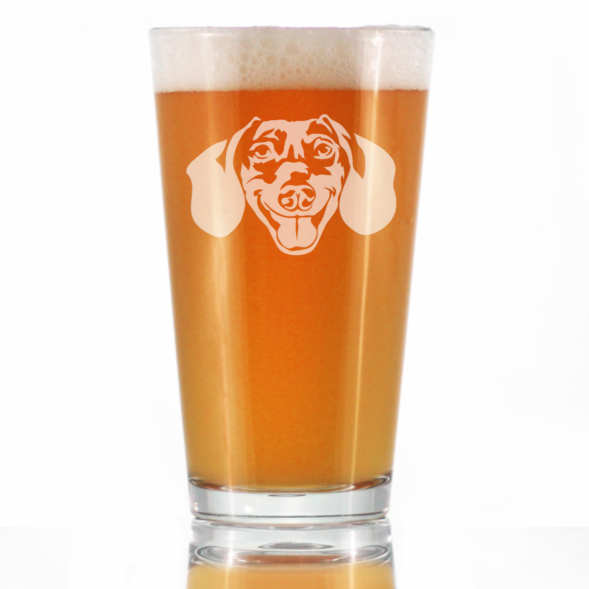 Dachshund Face Pint Glass for Beer - Unique Dog Themed Decor and Gifts for Moms &amp; Dads of Dachshunds - 16 Oz
