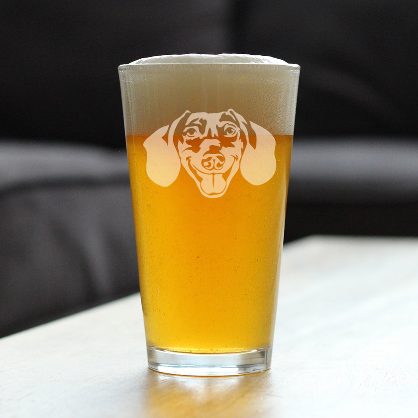 Dachshund Face Pint Glass for Beer - Unique Dog Themed Decor and Gifts for Moms & Dads of Dachshunds - 16 Oz
