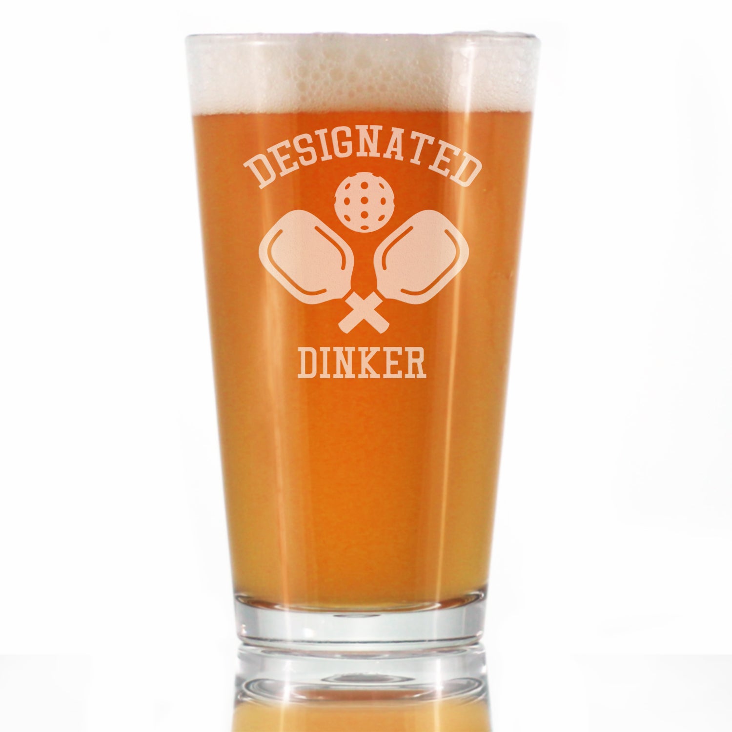 Designated Dinker - Funny Pickleball Themed Decor and Gifts - 16 Ounce Pint Glass