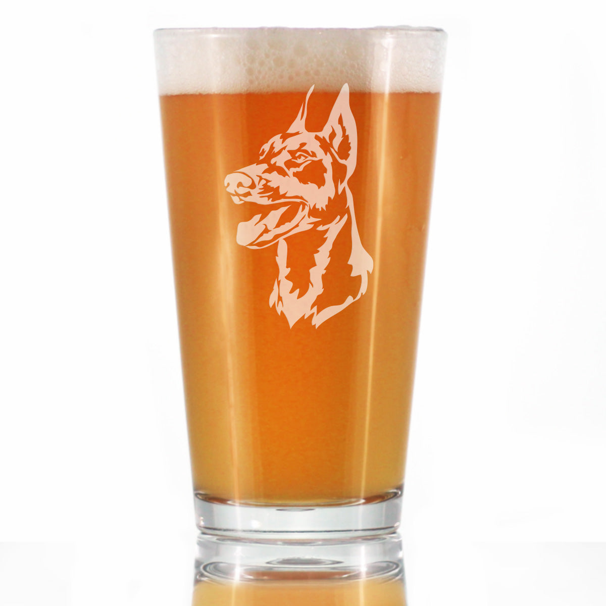 Doberman Face Pint Glass for Beer - Unique Dog Themed Decor and Gifts for Moms &amp; Dads of Pinscher Dobermans - 16 Oz