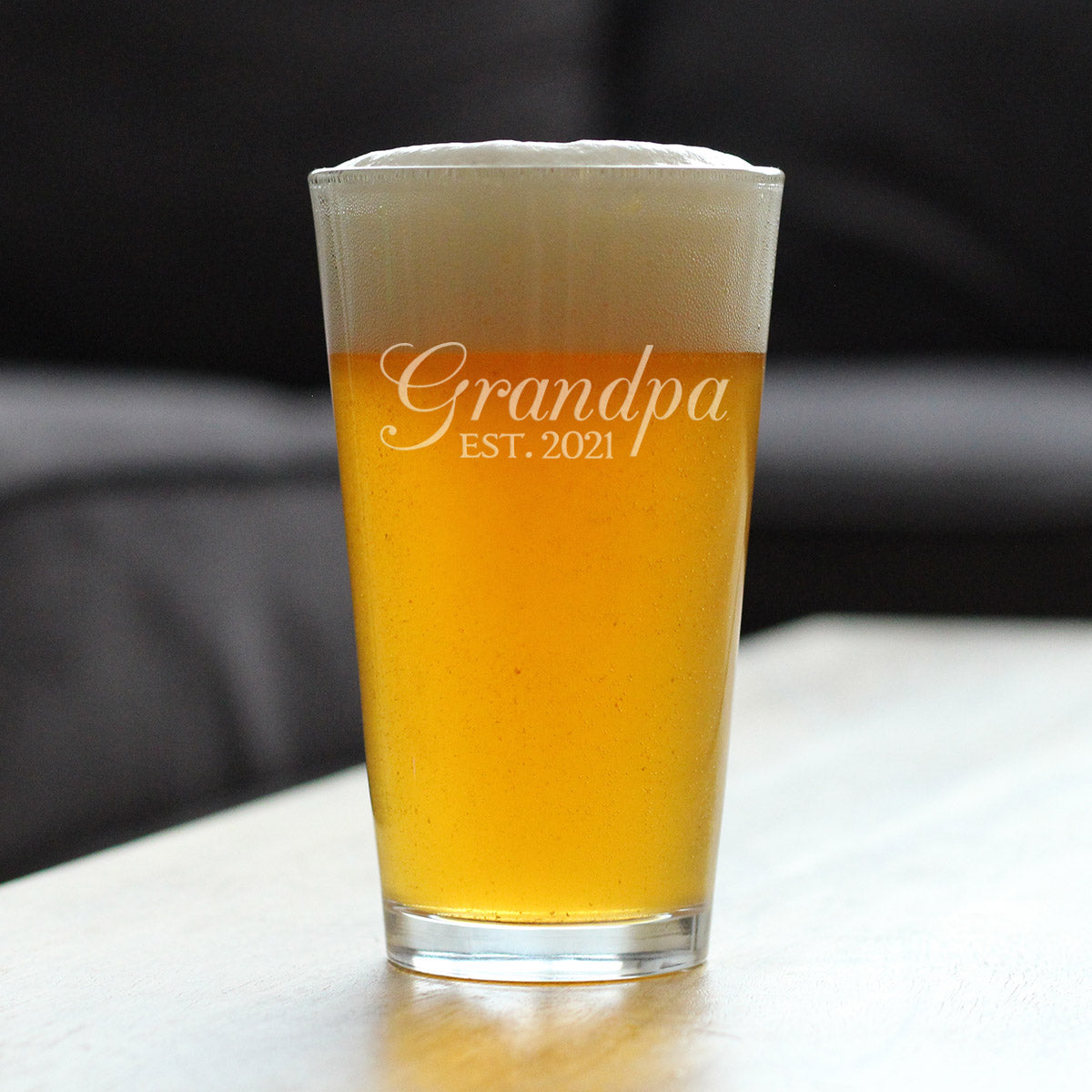 Grandpa Est 2021 - New Grandfather Pint Glass Gift for First Time Grandparents - Decorative 16 Oz Glasses
