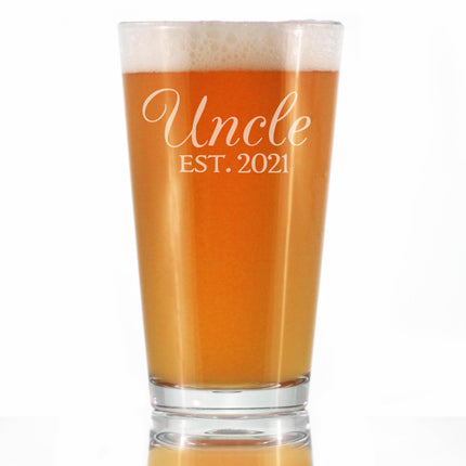 Uncle Est 2021 - Pint Glass Gift for First Time Uncles - Decorative 16 Oz Glasses