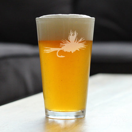 Fly Fishing Pint Glass for Beer - Unique Flyfishing Themed Gifts for Fishermen - 16 oz Glasses