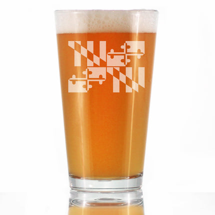 Maryland Flag Pint Glass for Beer - State Themed Drinking Decor and Gifts for Marylander Women & Men - 16 Oz Glasses