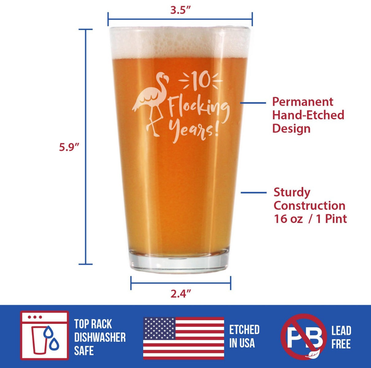 10 Flocking Years - 16 Ounce Pint Glass