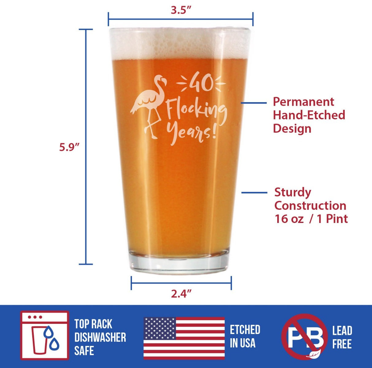 40 Flocking Years - 16 Ounce Pint Glass