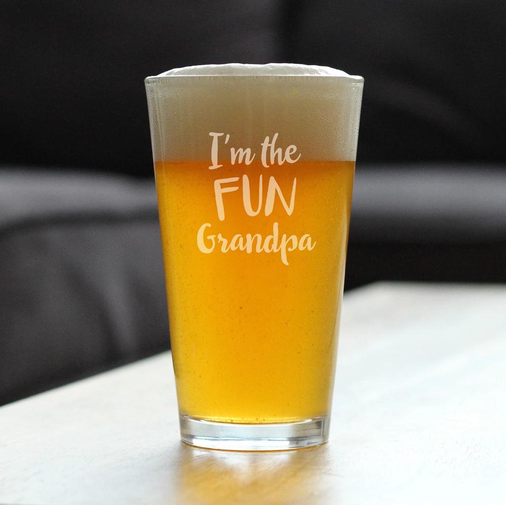 I&#39;m the Fun Grandpa - 16 oz Pint Glass for Beer - Fun Drinking Gifts for Grandfathers - Cute Glassware for Grandparents