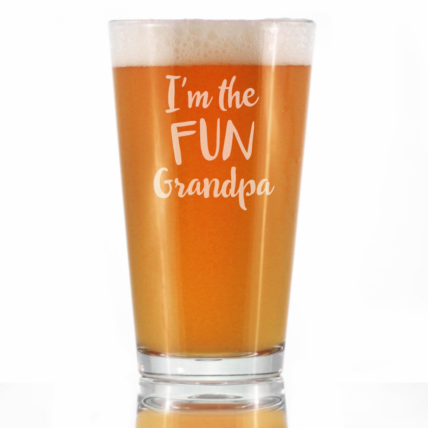 I'm the Fun Grandpa - 16 oz Pint Glass for Beer - Fun Drinking Gifts for Grandfathers - Cute Glassware for Grandparents