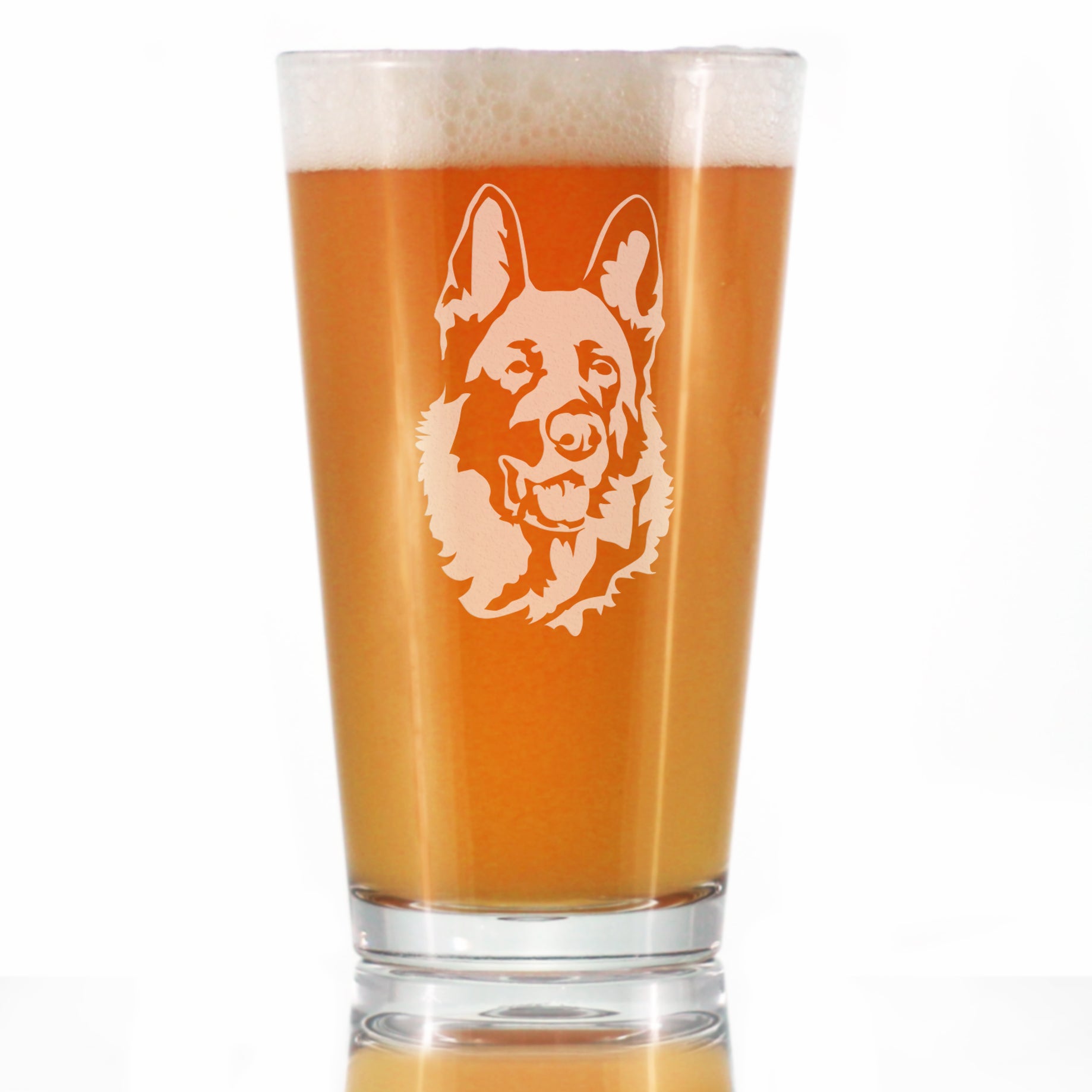 German Shepherd Happy Face Pint Glass - Pint Glass Gifts for Beer Drinking Men & Women - Fun German Shepherds Decor