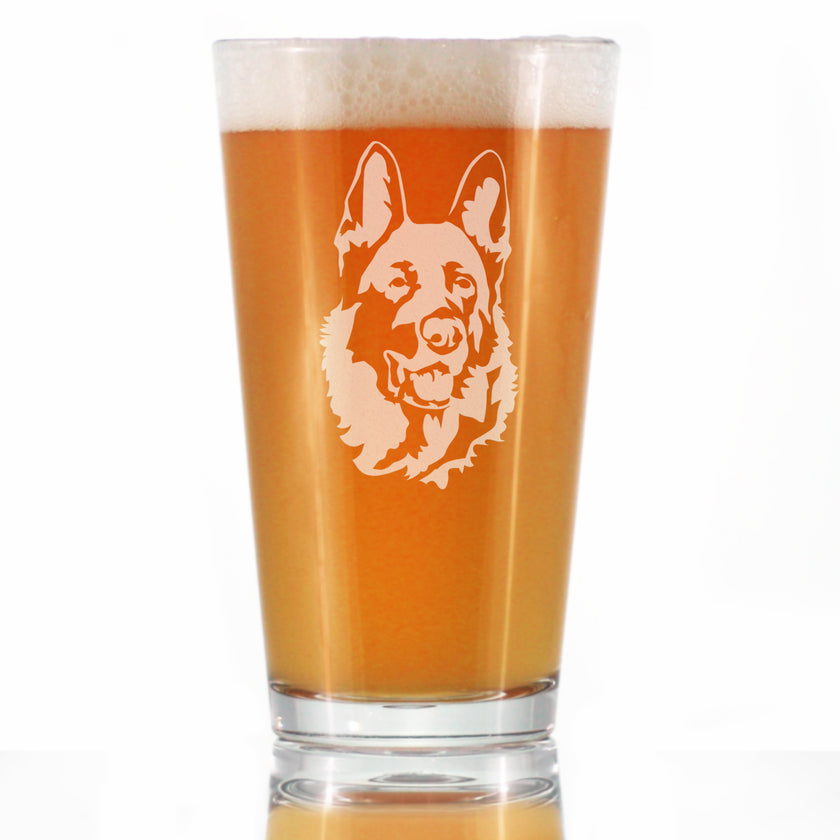 German Shepherd Happy Face Pint Glass - Pint Glass Gifts for Beer Drinking Men & Women - Fun German Shepherds Decor