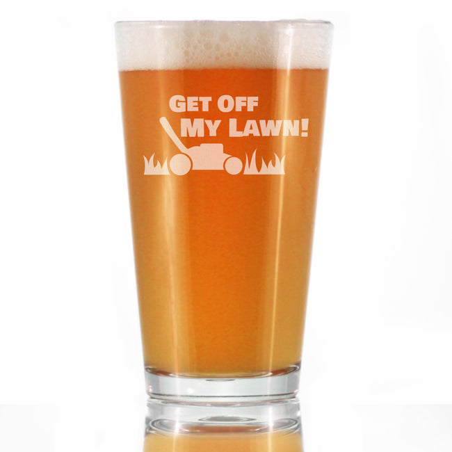 Get Off My Lawn - Funny Pint Glass for Beer - Birthday Gifts for Men or Women Getting Older - Fun Bday Party Décor - 16 oz