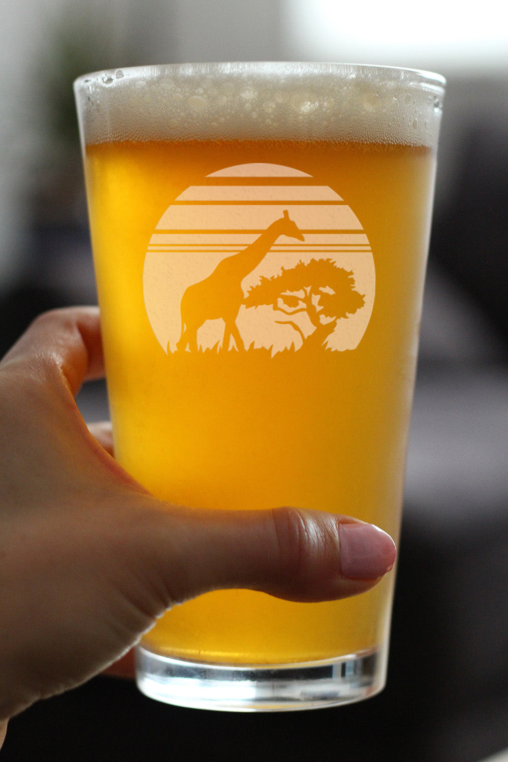 Giraffe Sunset Pint Glass for Beer - Fun Safari Themed Decor and Gifts for Lovers of African Wild Animals - 16 Oz Glasses