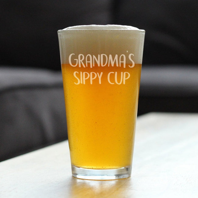 Grandma's Sippy Cup - Funny Pint Glass Gift for Beer Drinking Grandmothers - 16 Oz Mixing Glass for Lagers and Ales