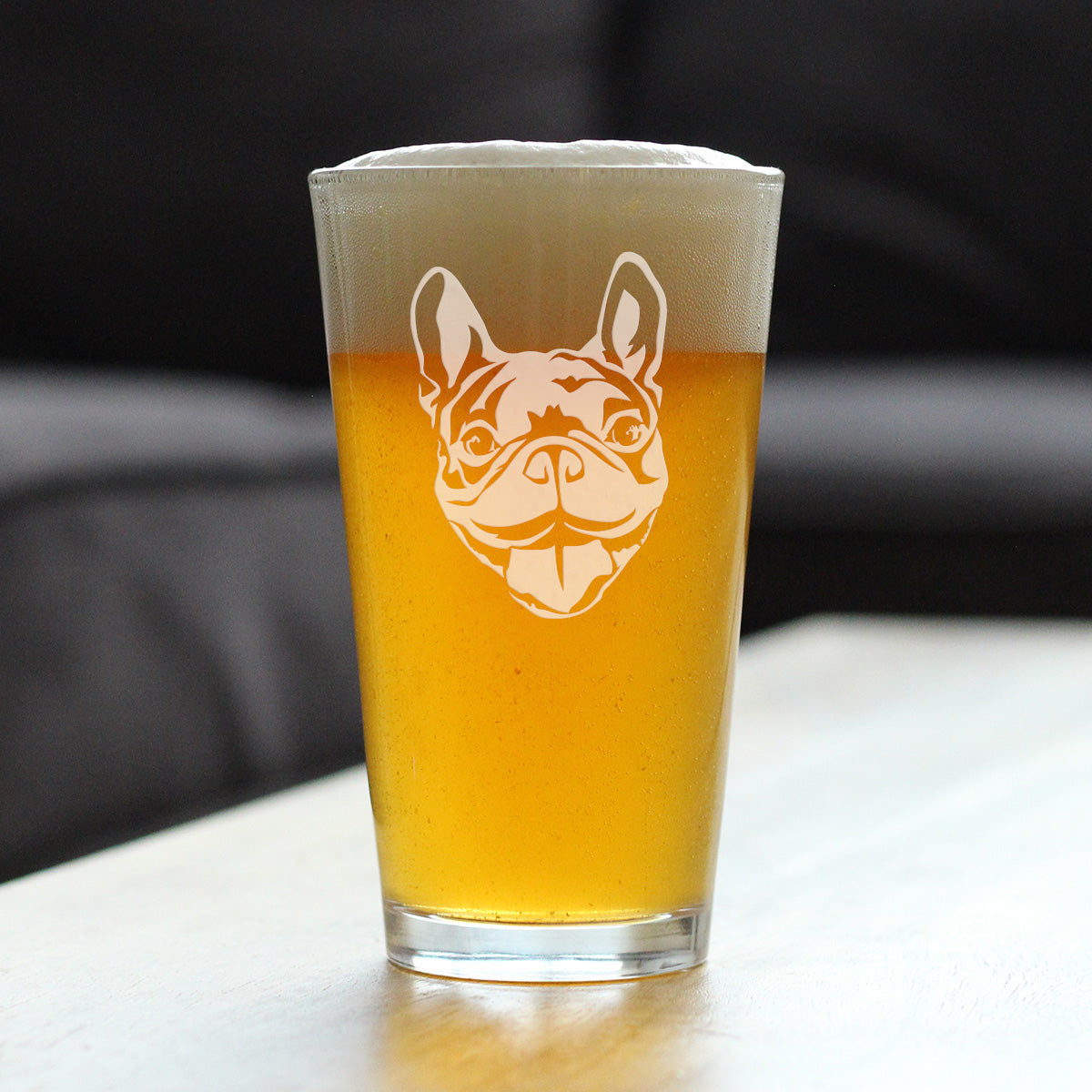 Happy Frenchie - Pint Glass for Beer - Fun Unique French Bulldog Dog Themed Décor and Gifts for Men &amp; Women - 16 oz
