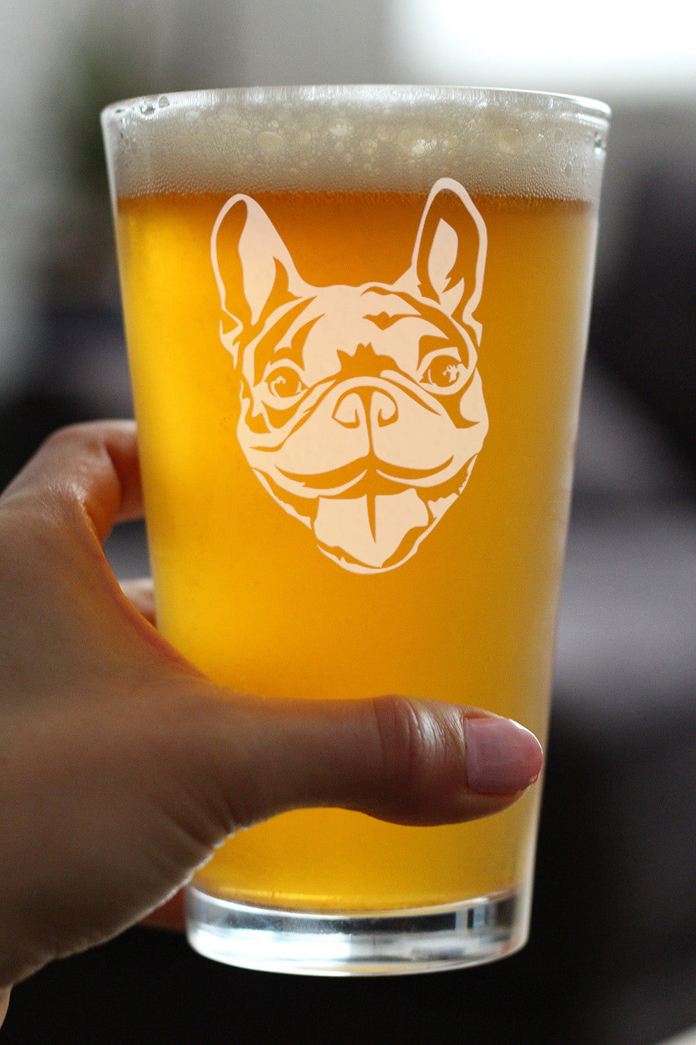 Happy Frenchie - Pint Glass for Beer - Fun Unique French Bulldog Dog Themed Décor and Gifts for Men &amp; Women - 16 oz