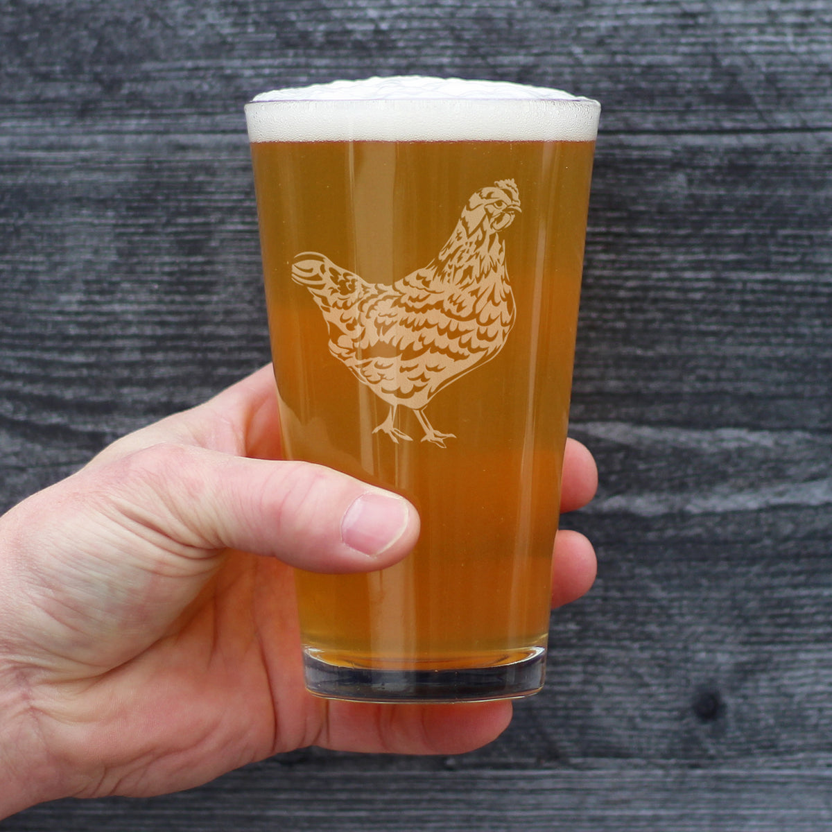 Hen - Cute Funny Pint Glass, 16 Oz, Etched Sayings, Cute Farmhouse Decor Gifts for Lovers of Hens, Chickens and Beer