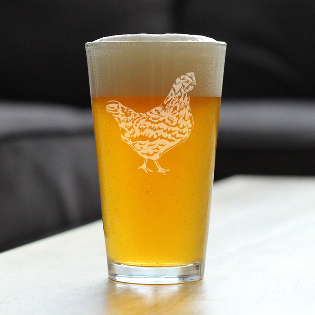 Hen - Cute Funny Pint Glass, 16 Oz, Etched Sayings, Cute Farmhouse Decor Gifts for Lovers of Hens, Chickens and Beer