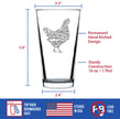 Hen - Cute Funny Pint Glass, 16 Oz, Etched Sayings, Cute Farmhouse Decor Gifts for Lovers of Hens, Chickens and Beer
