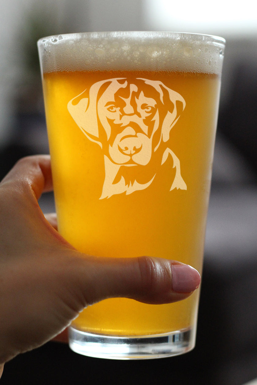 Black Lab Face - Labrador Retriever Pint Glass for Beer - Fun Unique Dog Themed Decor Gifts for Men & Women - 16 oz