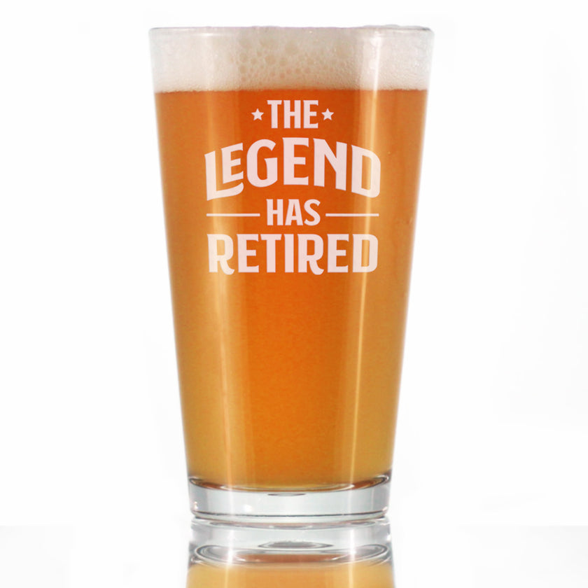 The Legend Has Retired - Pint Glass for Beer - Funny Retirement Gifts for Boss or Coworkers - 16 Oz