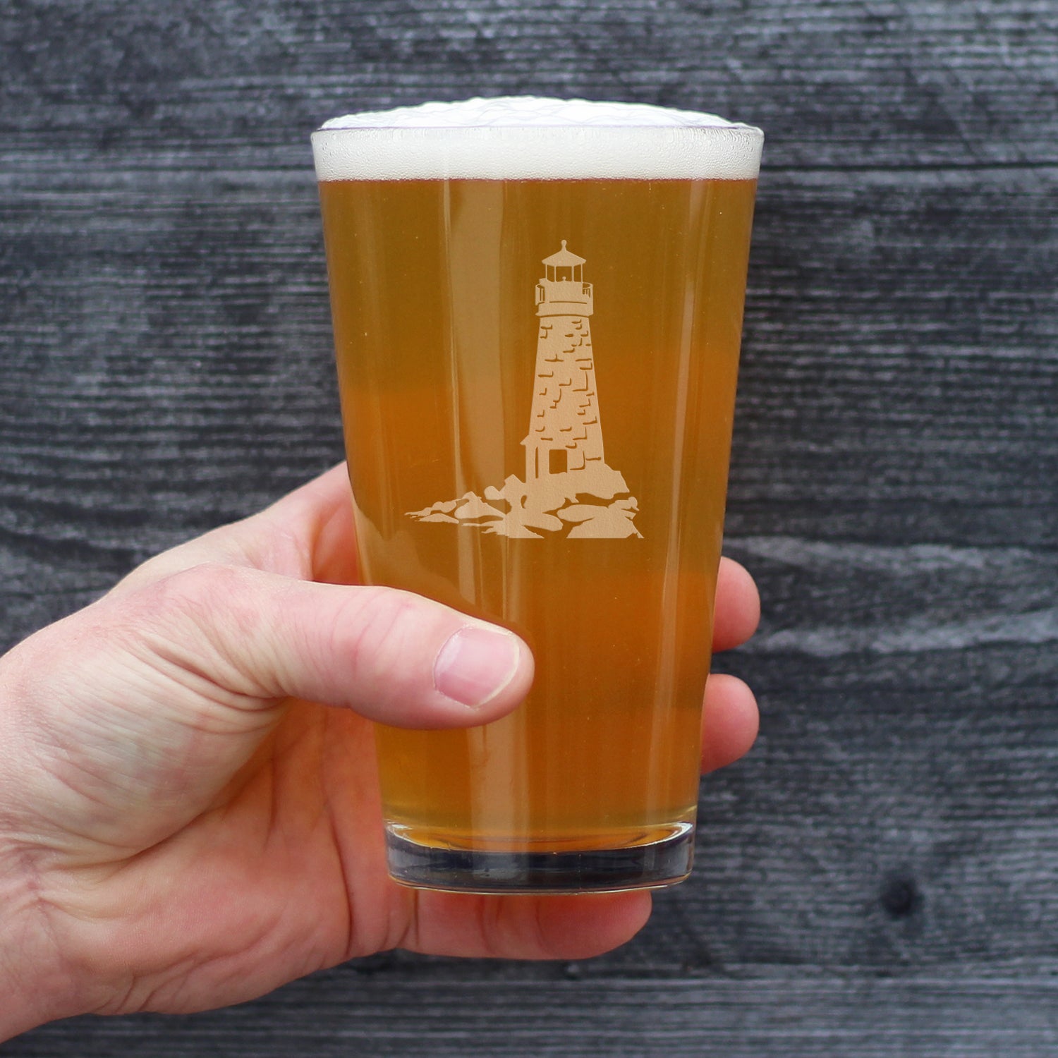 Lighthouse Pint Glass for Beer - Nautical Themed Decor and Gifts for Beach Lovers - 16 oz Glasses