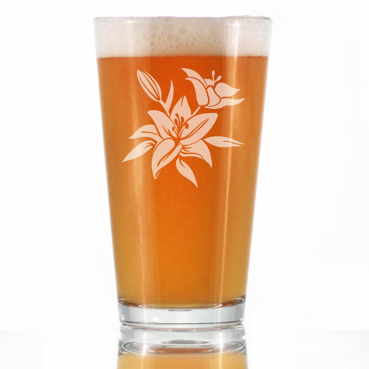 Lily Pint Glass for Beer - Floral Themed Decor and Gifts for Flower Lovers - 16 oz Glasses