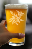 Lily Pint Glass for Beer - Floral Themed Decor and Gifts for Flower Lovers - 16 oz Glasses