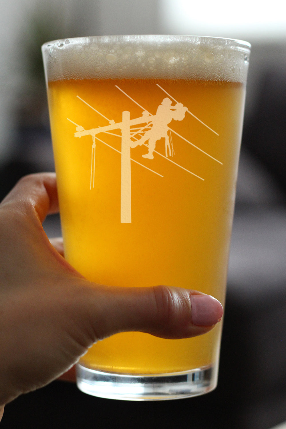 Lineworker Engraved Pint Glass for Beer, Unique Electrical Themed Gifts for Men and Women who are Lineworkers - 16 oz