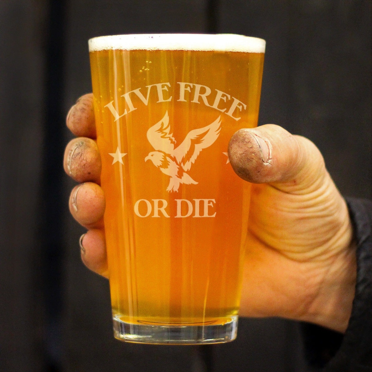 Live Free Or Die - American Patriotic Pint Glass Gift for Beer Drinking Men &amp; Women - 16 oz Glasses