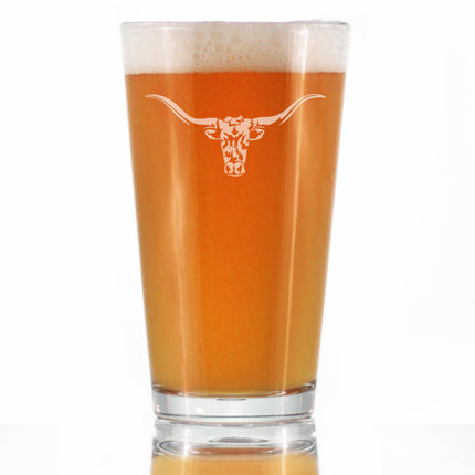 Longhorn Pint Glass for Beer - Western Themed Farm Decor and Gifts for Texan Ranchers - 16 Oz Glasses