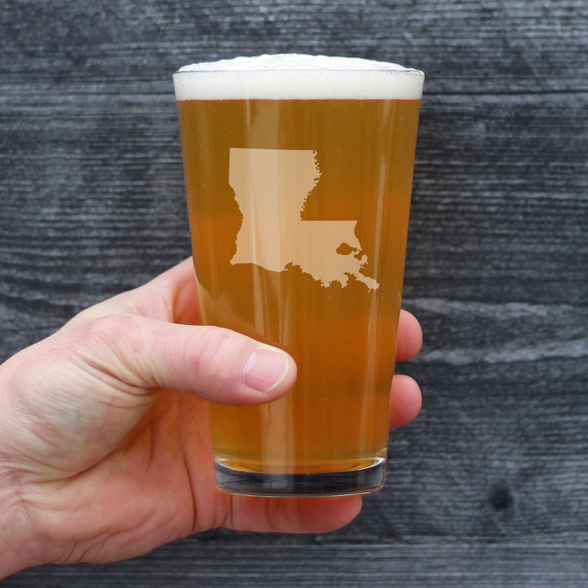 Louisiana State Outline Pint Glass for Beer - State Themed Drinking Decor and Gifts for Louisianian Women & Men - 16 Oz Glasses