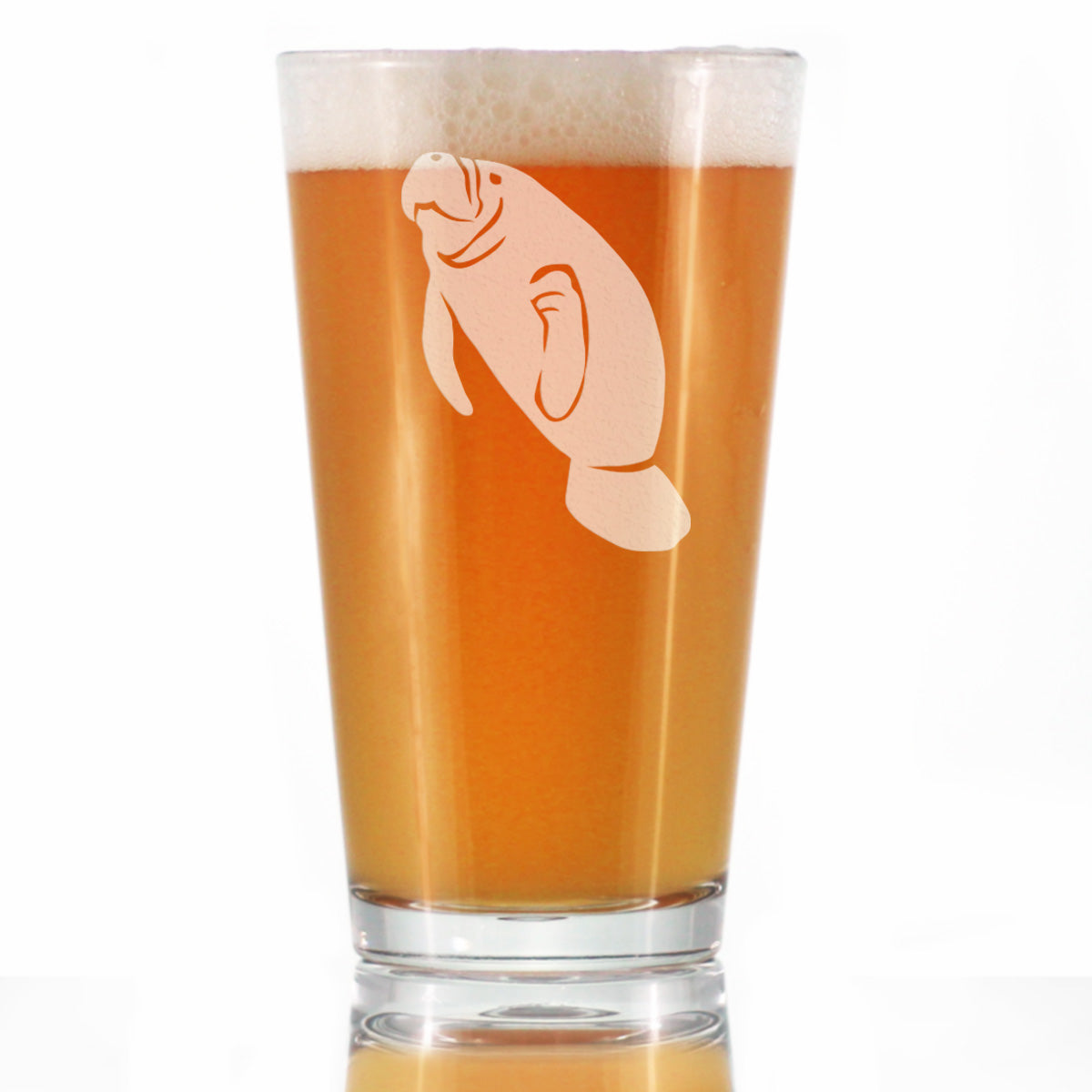 Manatee Pint Glass for Beer - Cute Funny Ocean Animals Themed Decor and Gifts for Sea Creature Lovers - 16 oz