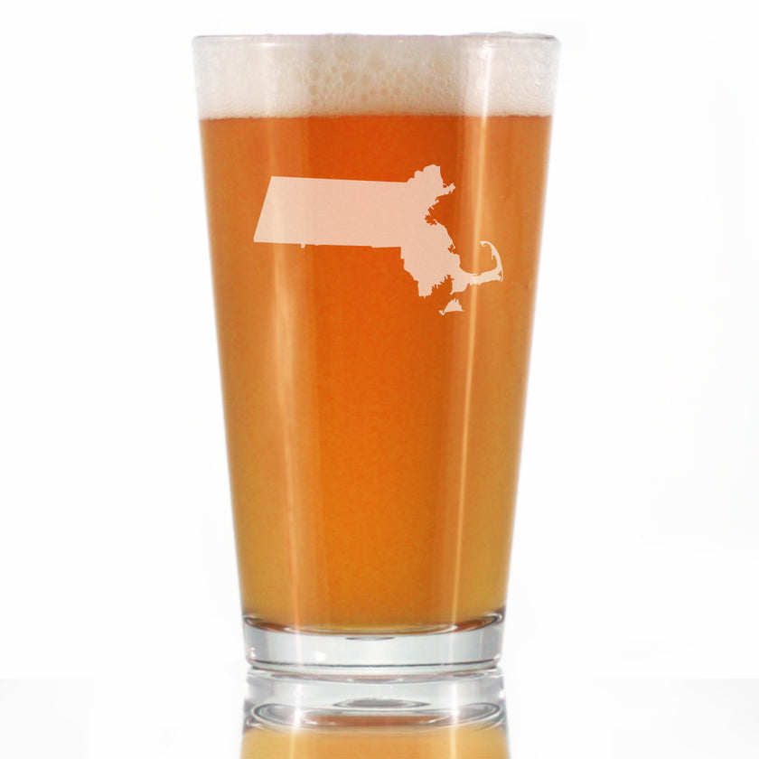 Massachusetts State Outline Pint Glass for Beer - State Themed Drinking Decor and Gifts for Bay Stater Women & Men - 16 Oz Glasses