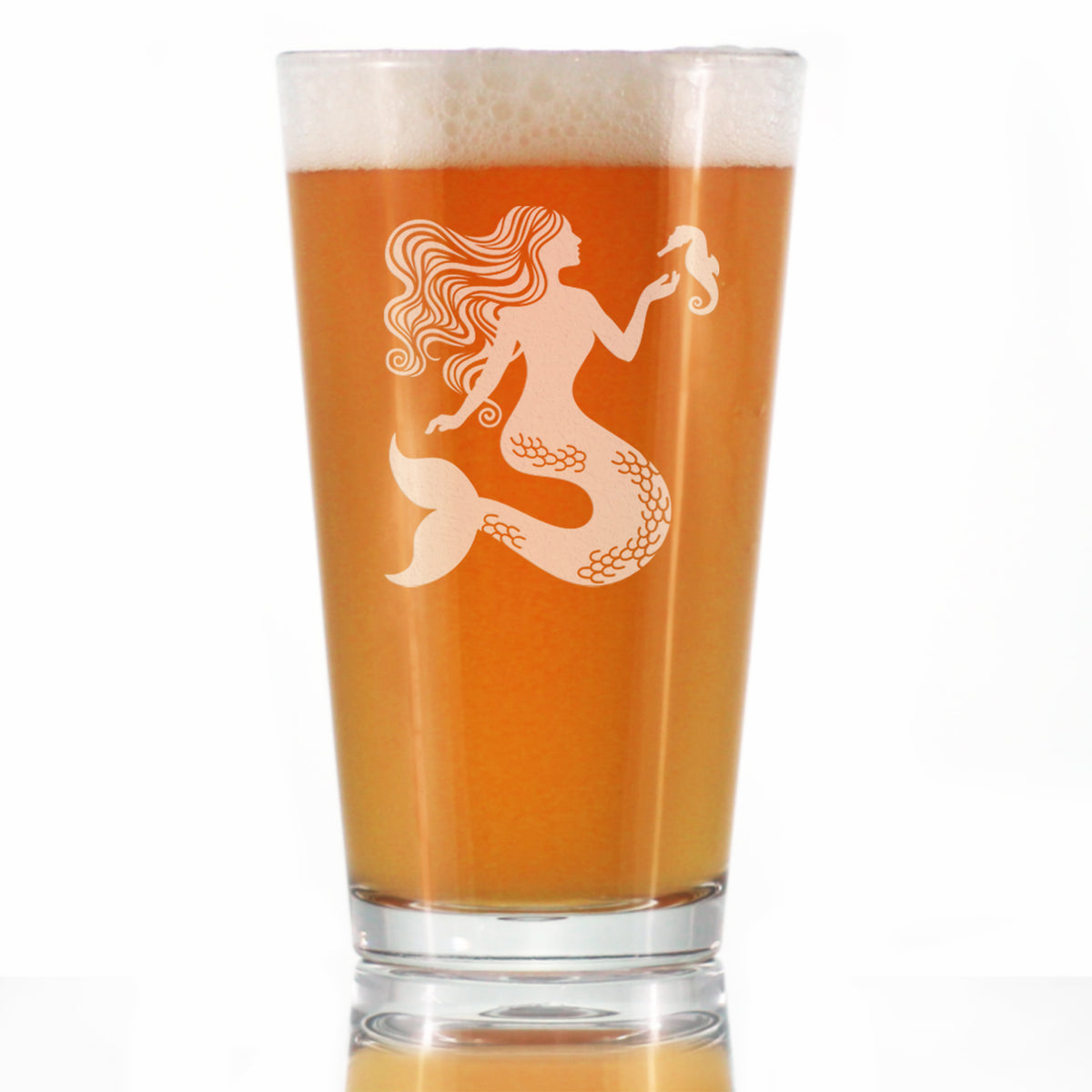 Mermaid Pint Glass for Beer - Fun Mermaids Themed Decor and Gifts for Beach Lovers - 16 Oz Glasses