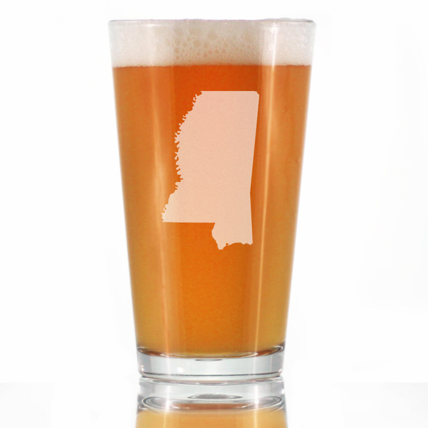 Mississippi State Outline Pint Glass for Beer - State Themed Drinking Decor and Gifts for Mississippian Women & Men - 16 Oz Glasses