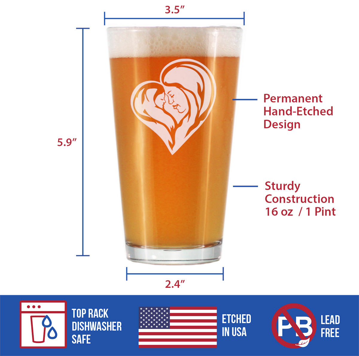 Mother&#39;s Love - 16 Ounce Pint Glass