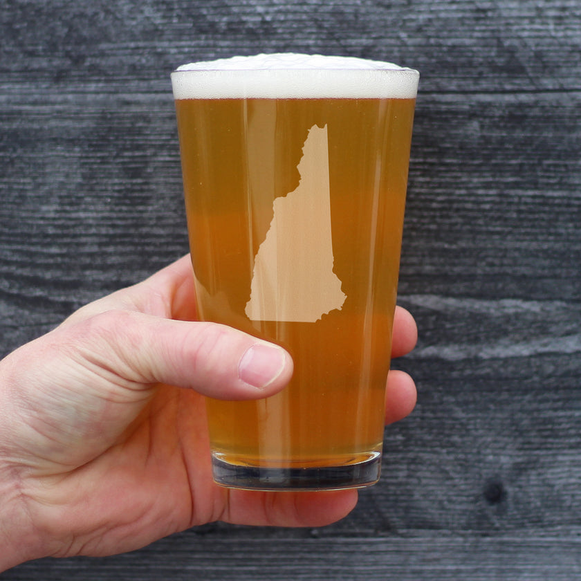New Hampshire State Outline Pint Glass for Beer - State Themed Drinking Decor and Gifts for New Hampshirite Women & Men - 16 Oz Glasses