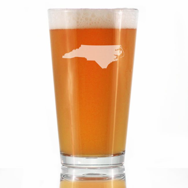 North Carolina State Outline Pint Glass for Beer - State Themed Drinking Decor and Gifts for North Carolinian Women & Men - 16 Oz Glasses