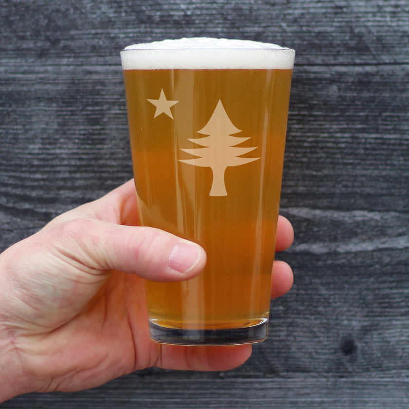 Old Maine Flag Pint Glass for Beer - Original 1901 State of Maine Flag Gifts for Women & Men Mainers - 16 Oz Pint Glasses