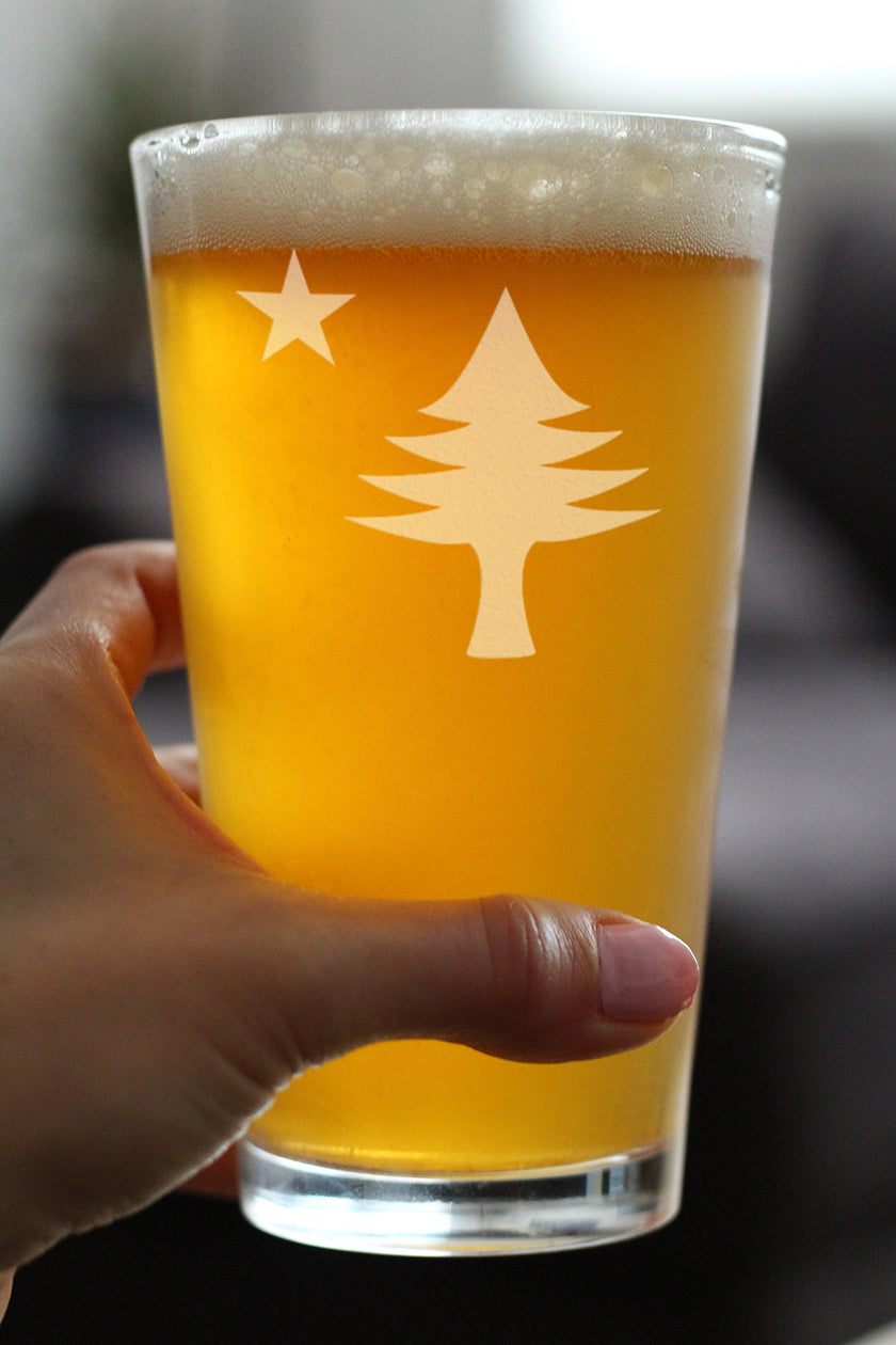 Old Maine Flag Pint Glass for Beer - Original 1901 State of Maine Flag Gifts for Women & Men Mainers - 16 Oz Pint Glasses