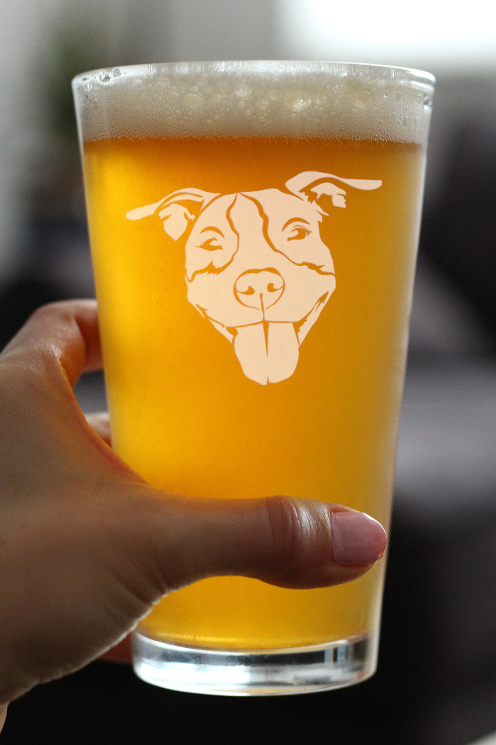 Happy Pitbull - Pint Glass for Beer - Fun Unique Pitbull Themed Dog Gifts and Party Decor for Women and Men - 16 oz