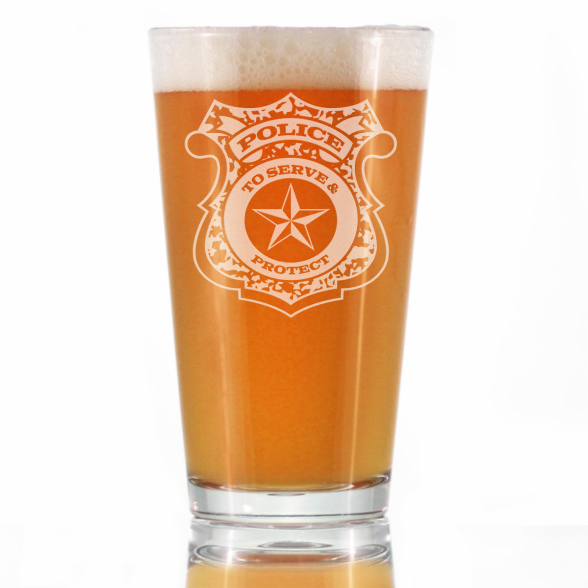Police Badge Engraved Pint Glass, Unique Gifts for Police Officers, Law Enforcement Gift