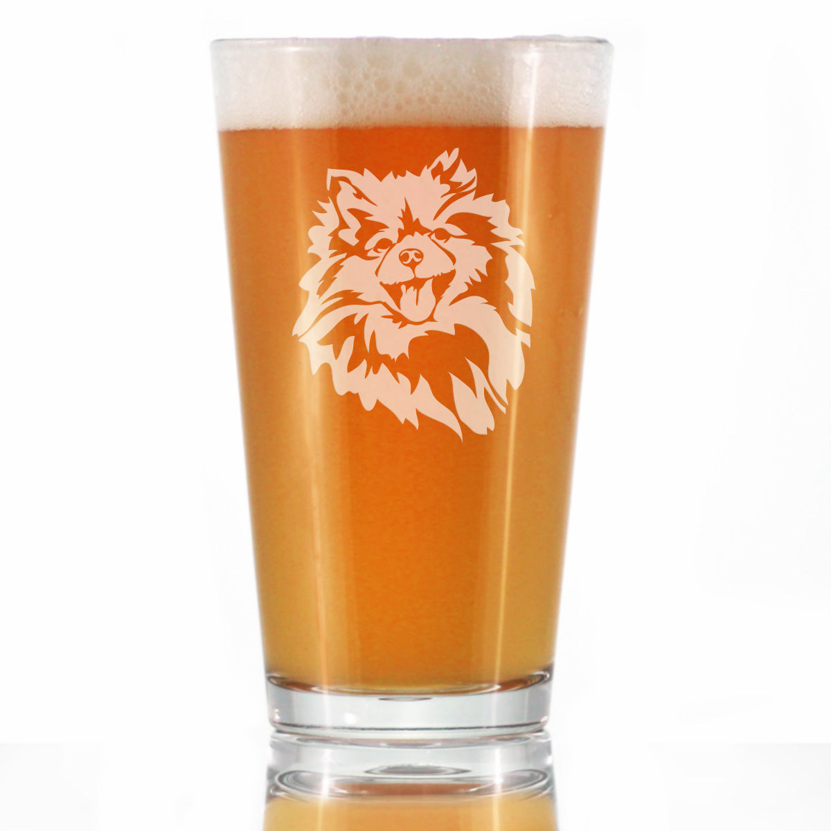Pomeranian Face Pint Glass for Beer - Unique Dog Themed Decor and Gifts for Moms &amp; Dads of Pomeranians - 16 Oz